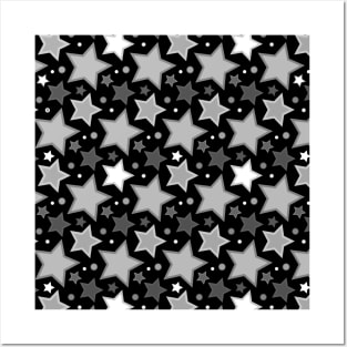 Black, white and grey stars pattern Posters and Art